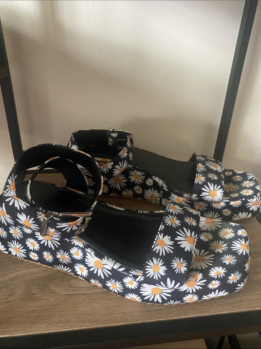 ASOS Black Daisy Print Platform Sandals